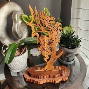 Vtg Solid Wood Handmade Dragon Art Figurine Asian Fantasy D&D Collectable
